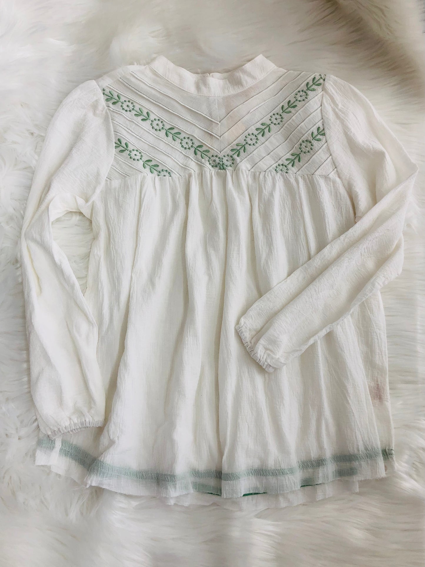 White Embroidered top with green