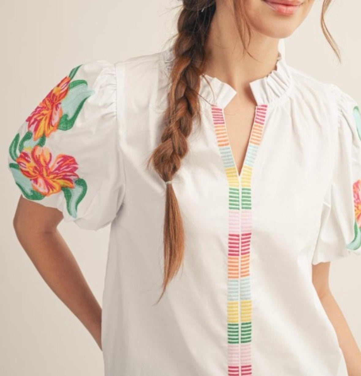 Floral Embroidered Puff Sleeve Top