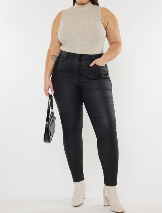 Plus High Rise Coated Ankle Skinny Jeans