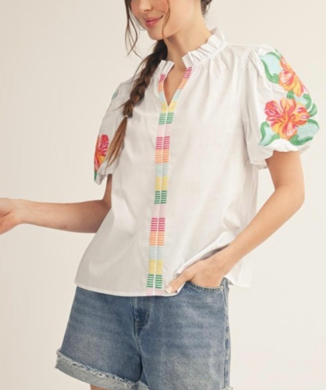 Floral Embroidered Puff Sleeve Top