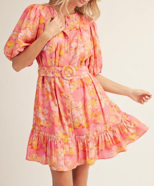 Melon Pink Floral Dress