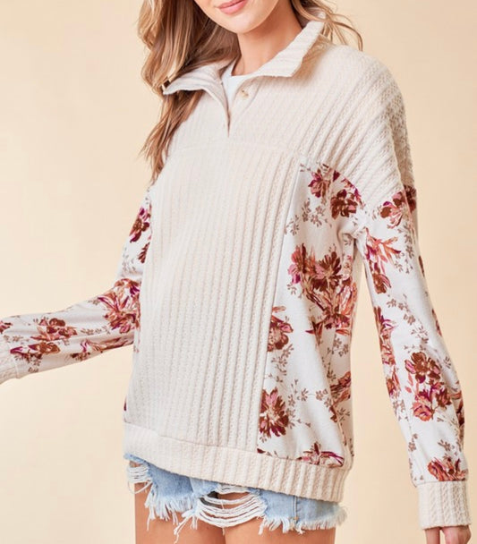 Creamy Floral Knit Top