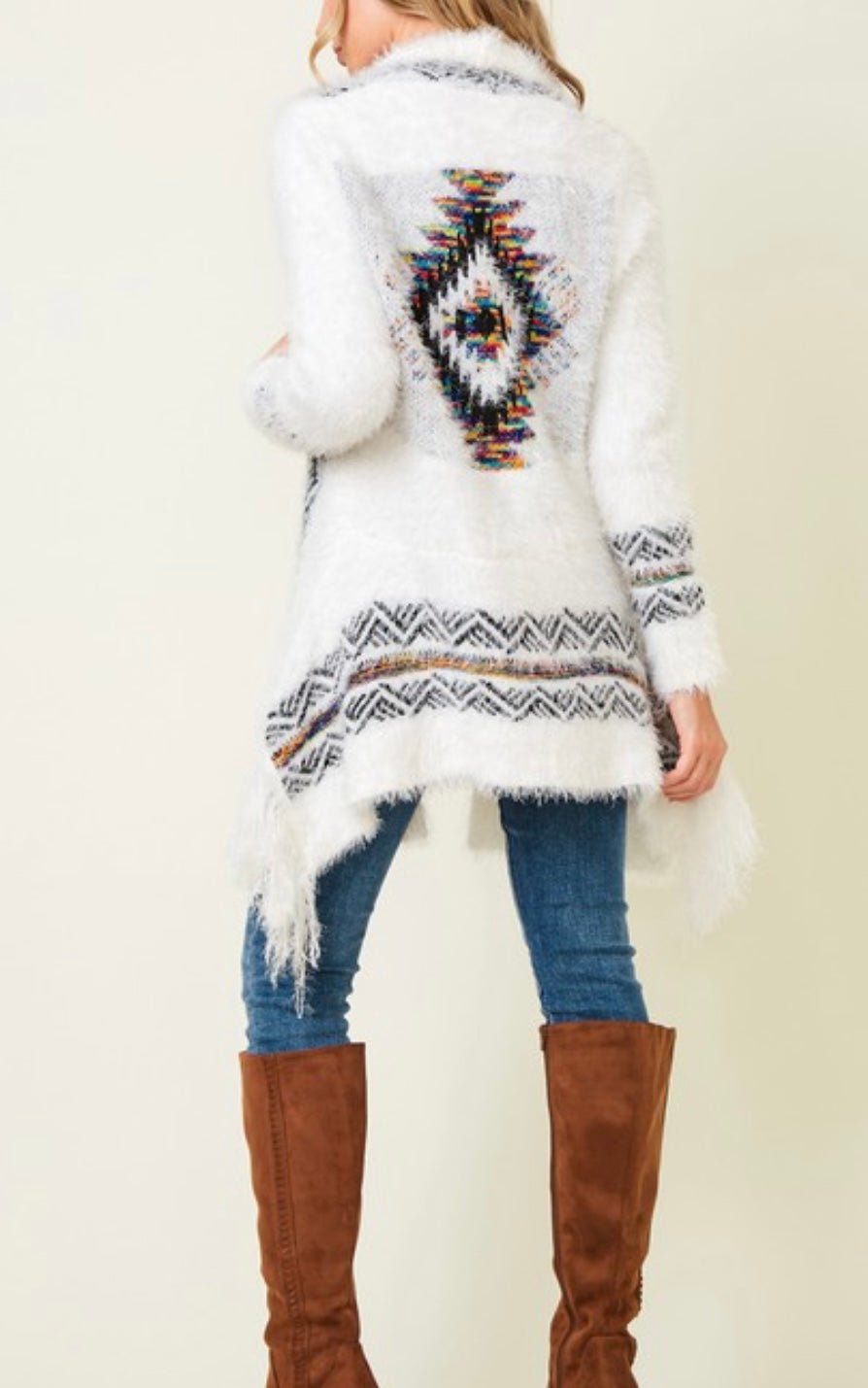 Fuzzy Aztec Rainbow Cardigan