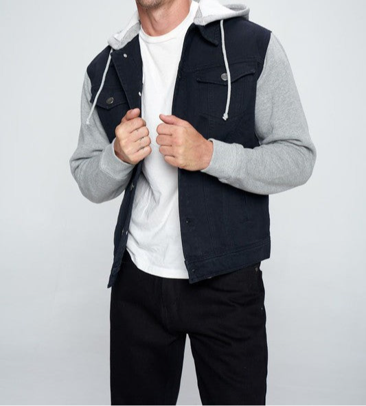 Men's Denim Jacket with Fleece Hoodies