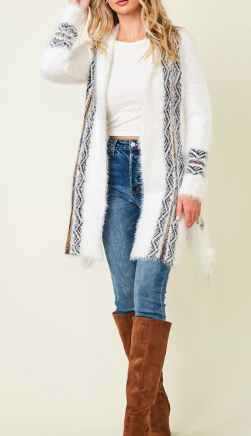 Fuzzy Aztec Rainbow Cardigan