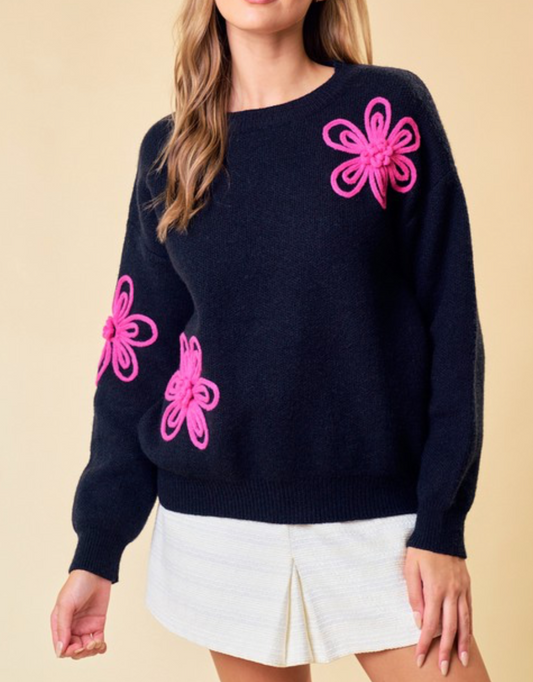 Embroidered Flower Sweater