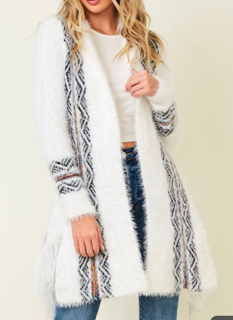 Fuzzy Aztec Rainbow Cardigan