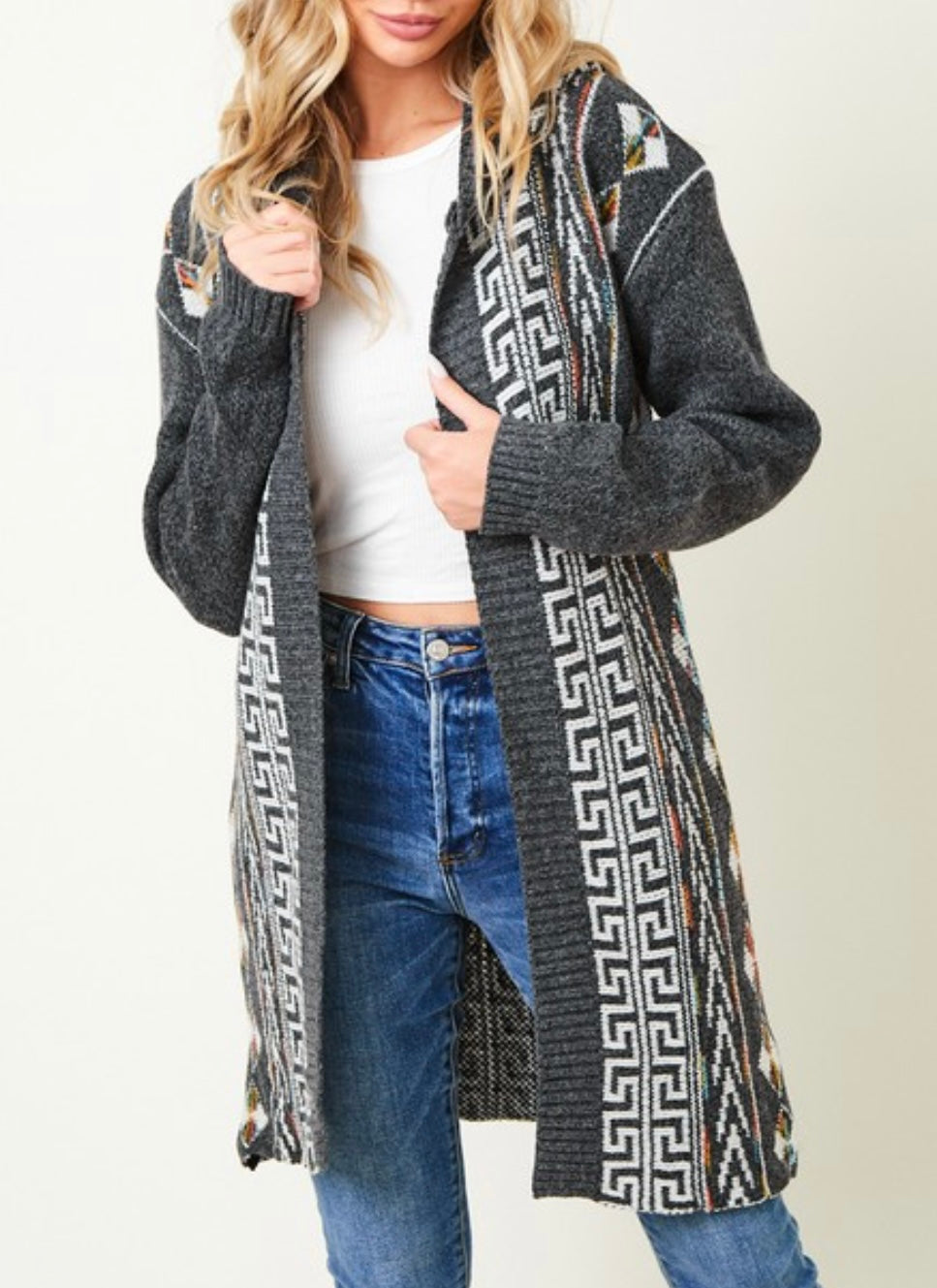 Hooded Aztec Cardigan