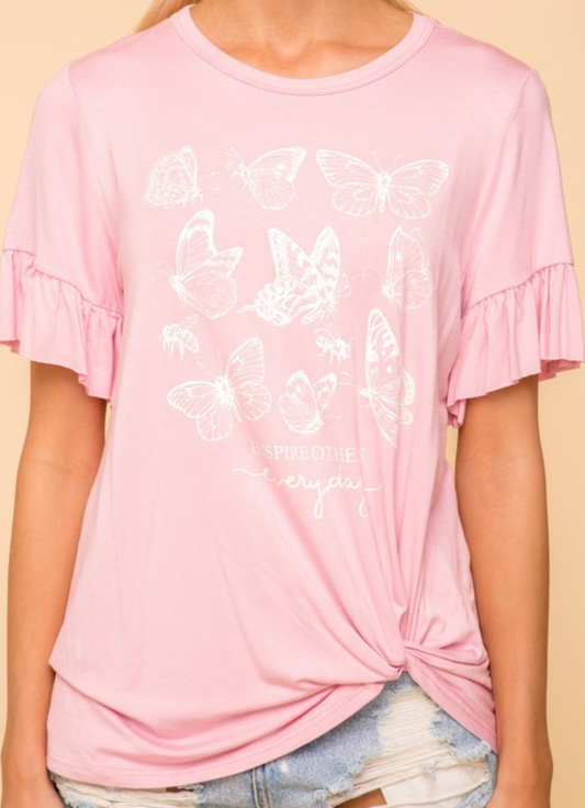 Ruffle Sleeve Butterfly T-shirt