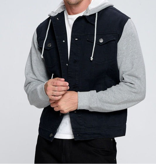 Men's Denim Jacket with Fleece Hoodies