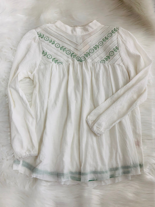 White Embroidered top with green