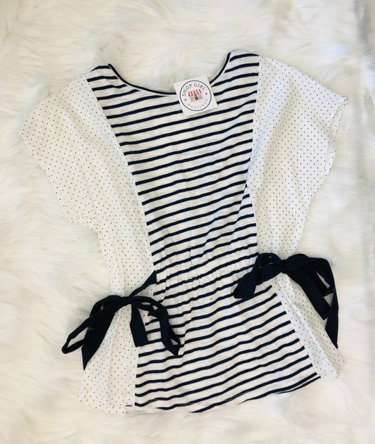 Navy & White Peplum Top