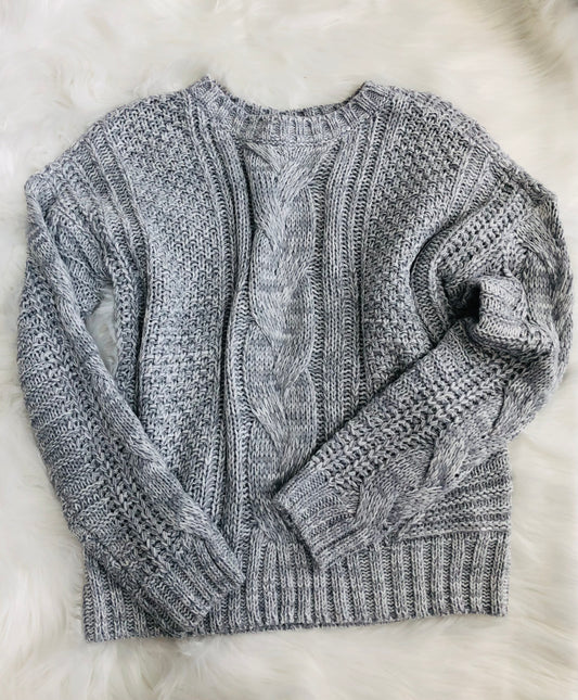 Blue Grey Cable Knit Sweater