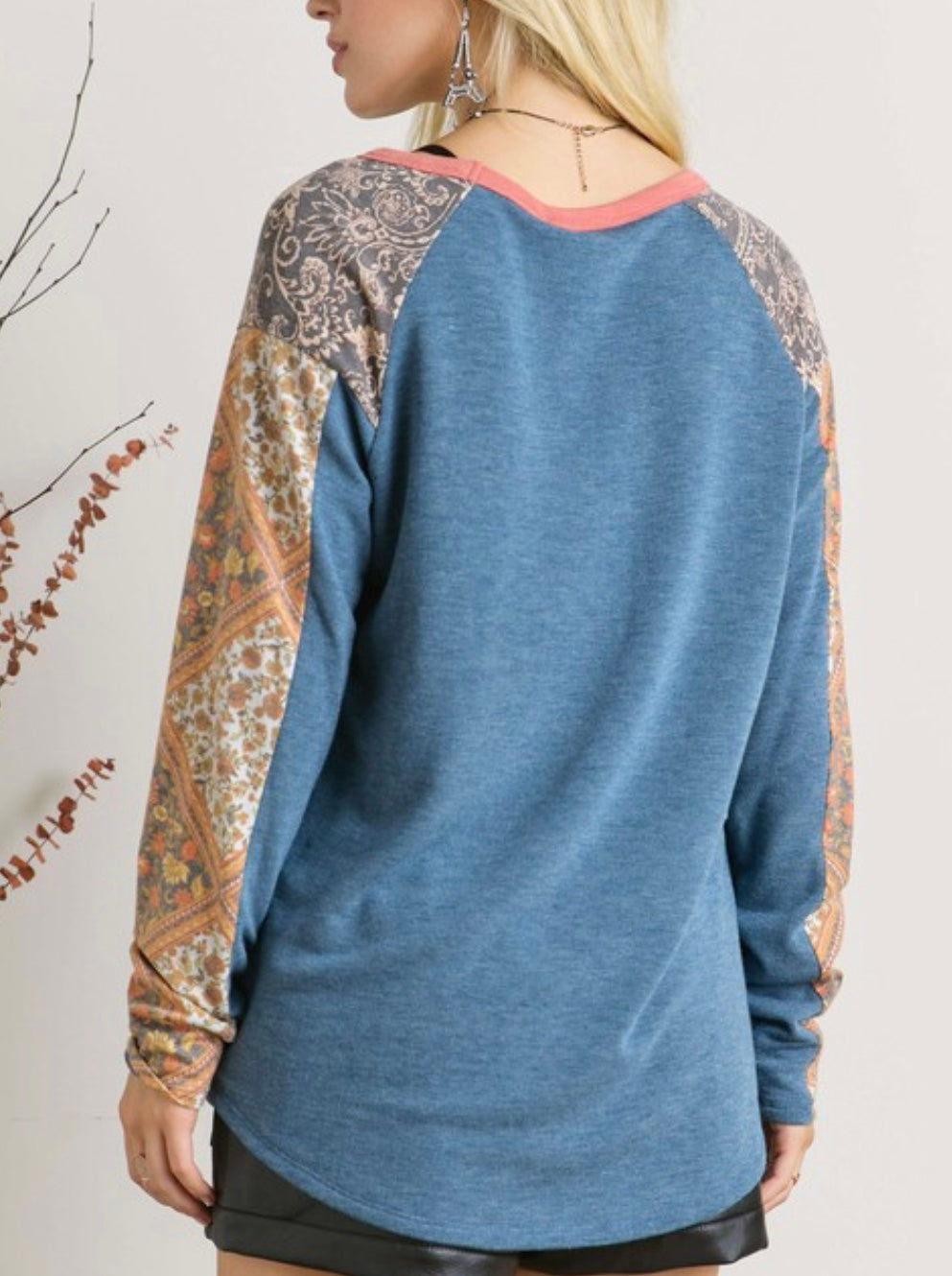 Blue Patterned Sleeve Top