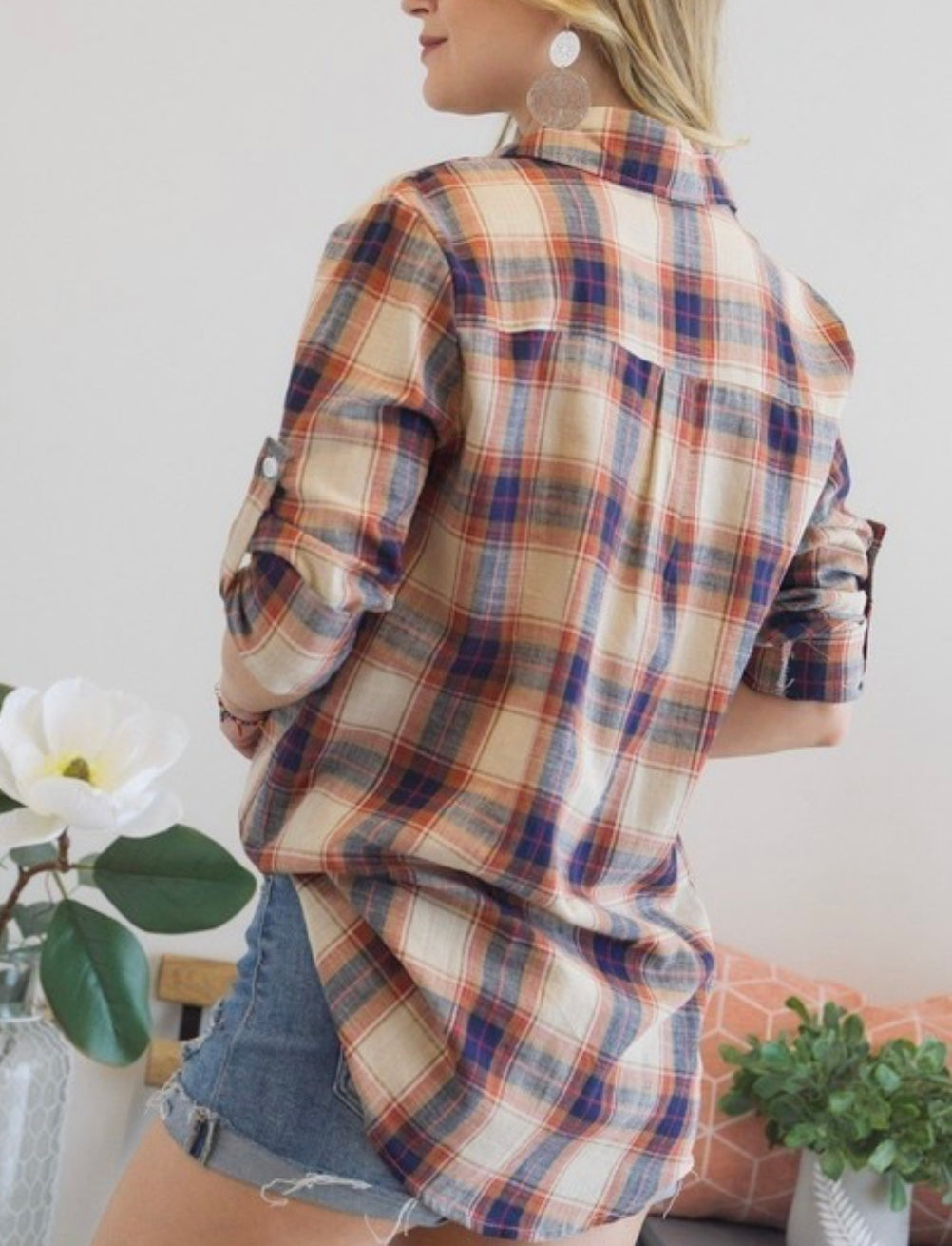 Navy & Khaki Plaid Top