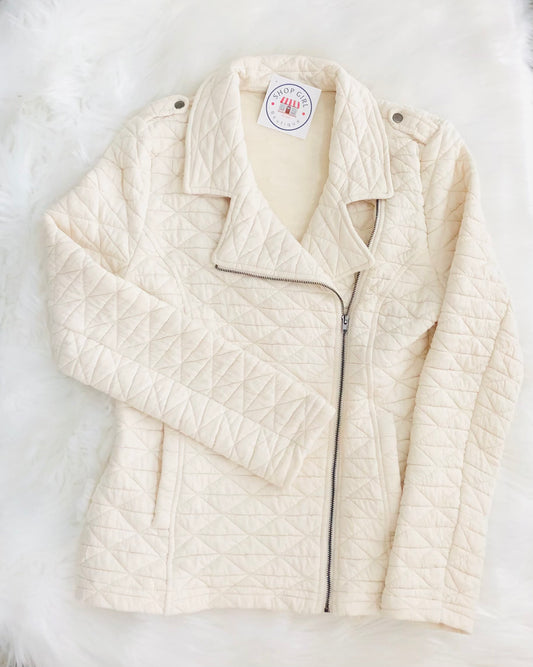 Beige Quilted Moto Jacket