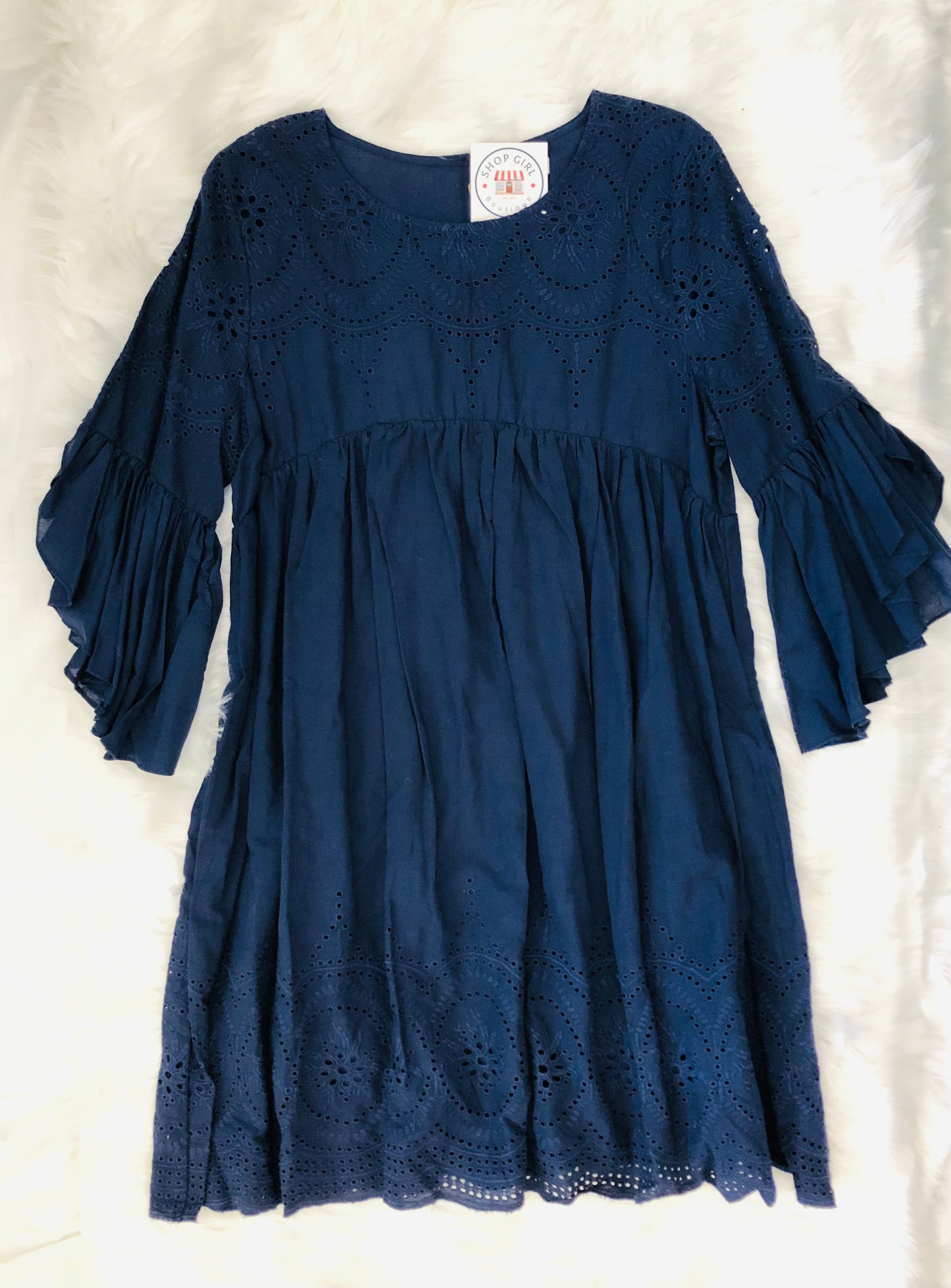 Navy Eyelet Dress