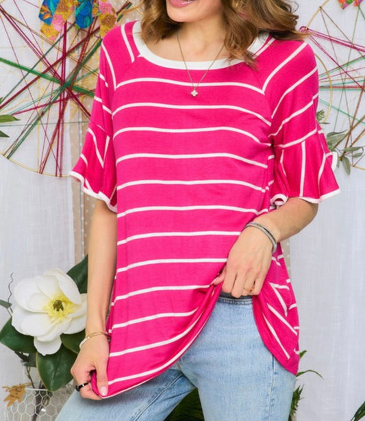 Bright Pink and White Striped Top