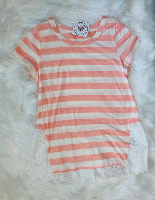 Pink & White Stripe Eyelet Top