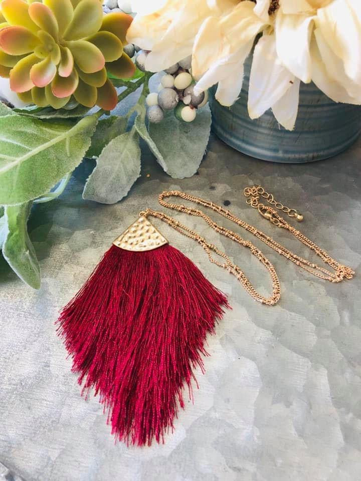 Burgundy Long Tassel Necklace