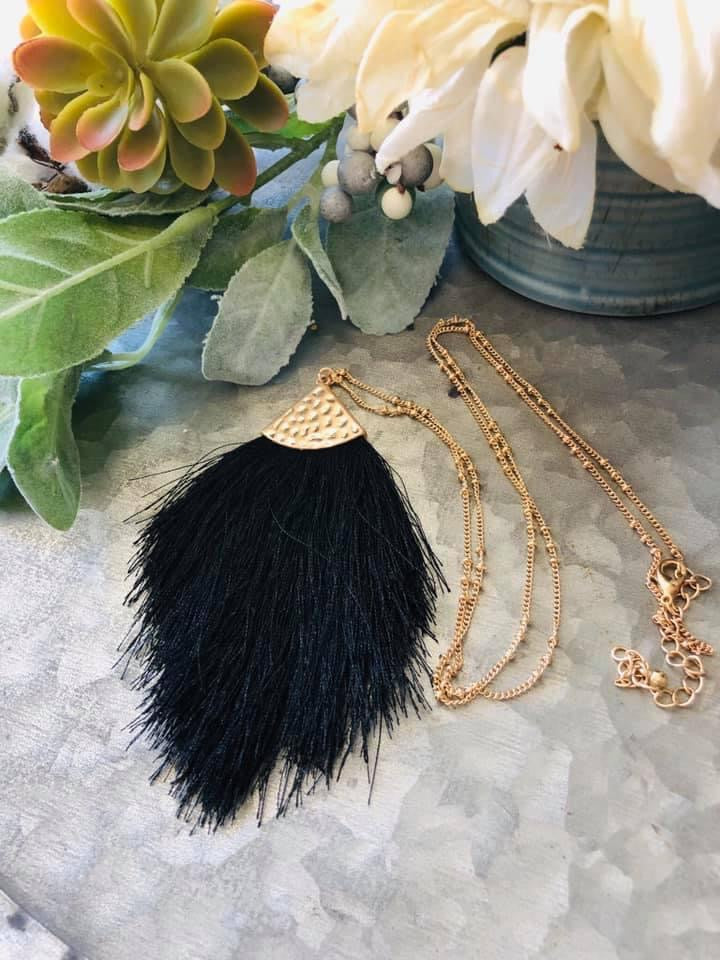 Black Long Tassel Necklace